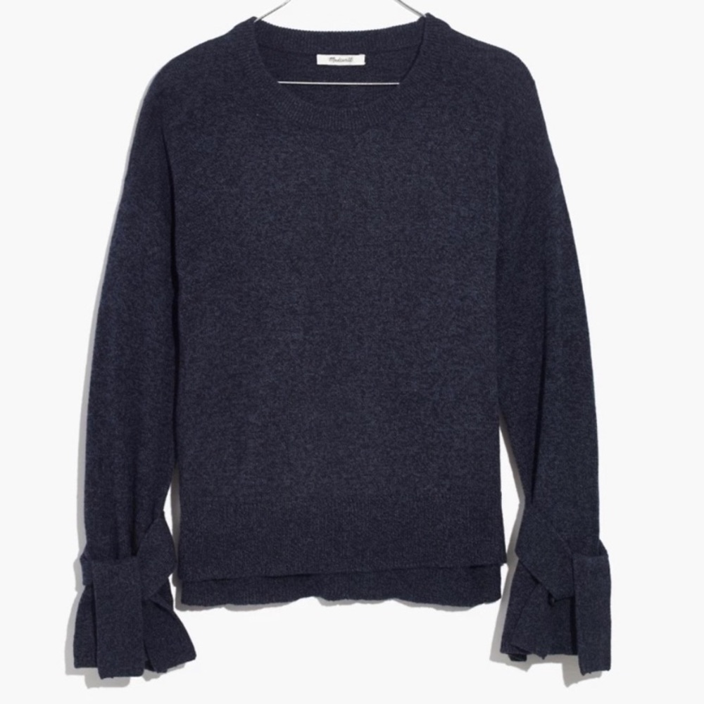 Madewell Dark Navy Blue Tie Cuff Pullover Sweater